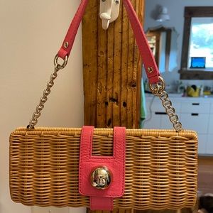 Kate Spade Wicker and Pink Leather Handbag